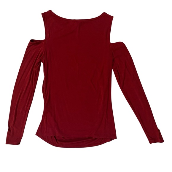 White House Black Market Red Long Sleeve Cold Shoulder Ruched Top Small - Picture 9 of 11